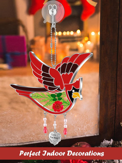 KY&BOSAM Cardinal Suncatcher Mom Gift Hand Painted Stained Glass for Window Hanging Wind Chime Real