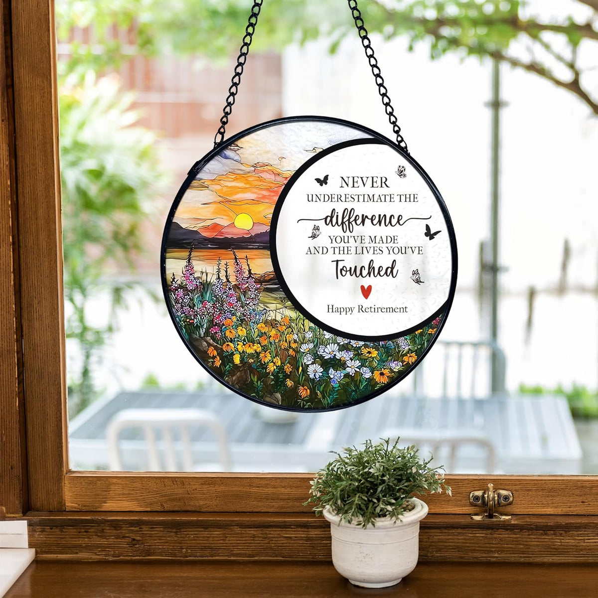 TNUW Retirement Gifts Flower Stained Glass Window Hanging, Difference Maker Gift Sun Catchers