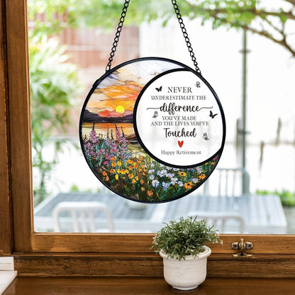 TNUW Retirement Gifts Flower Stained Glass Window Hanging, Difference Maker Gift Sun Catchers