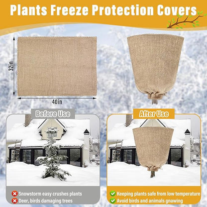 Riare 2 Packs 32 × 40 Inch Burlap Winter Plant Cover Bags with Drawstring- Reusable Large Burlap