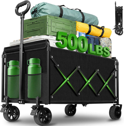 Wagon Cart Foldable,500Lbs Collapsible Wagon Cart with Wheels Portable, All Terrain Outdoor Utility