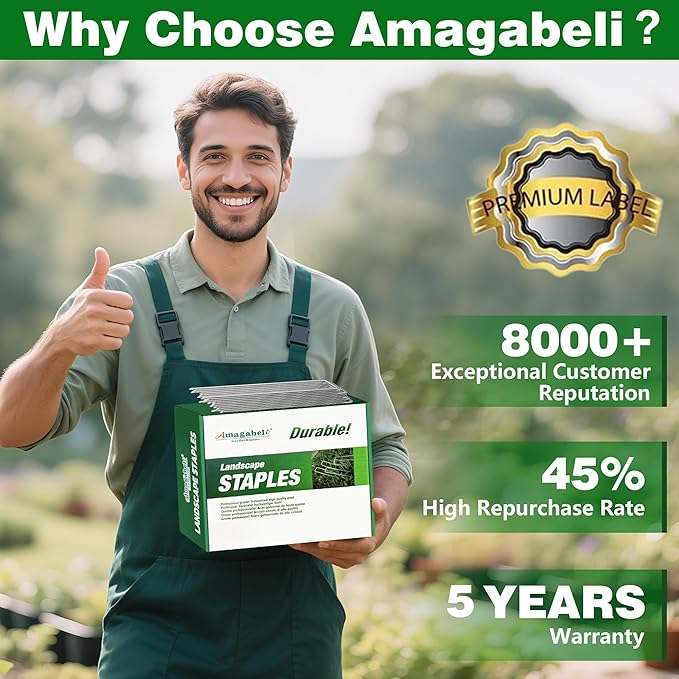 AMAGABELI GARDEN & HOME 6 Inch 50 Pack Galvanized Landscape Staples 11 Gauge Anti-Rust Heavy Duty