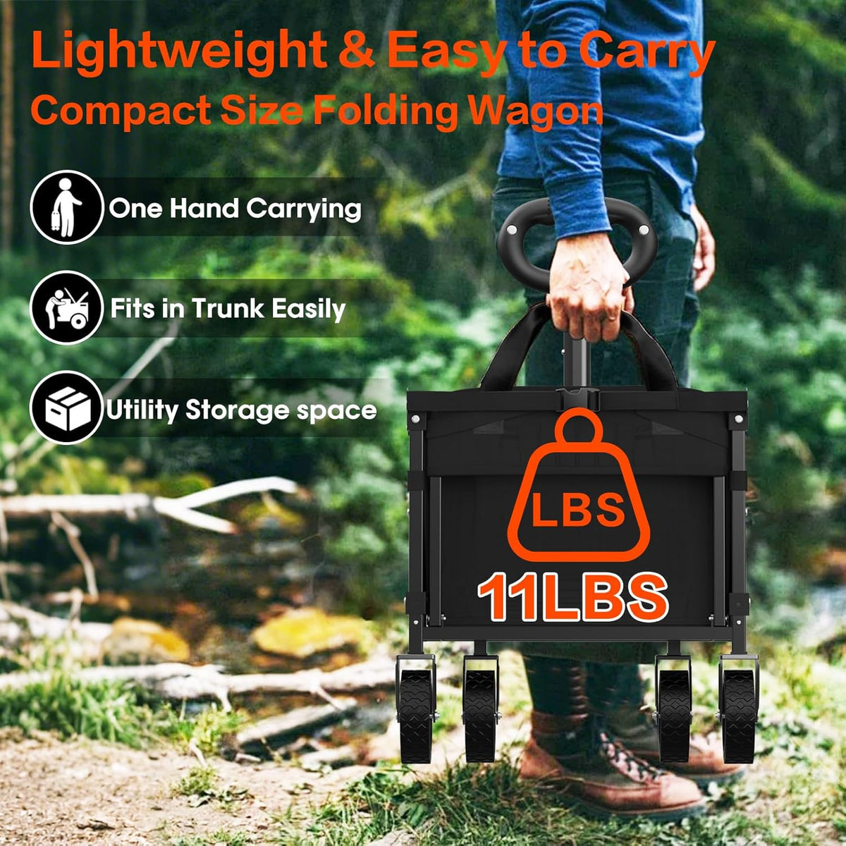 360LBS Heavy-Duty Wagons Carts Foldable 120L Collapsible Wagon Cart with Wheels and Tailgate