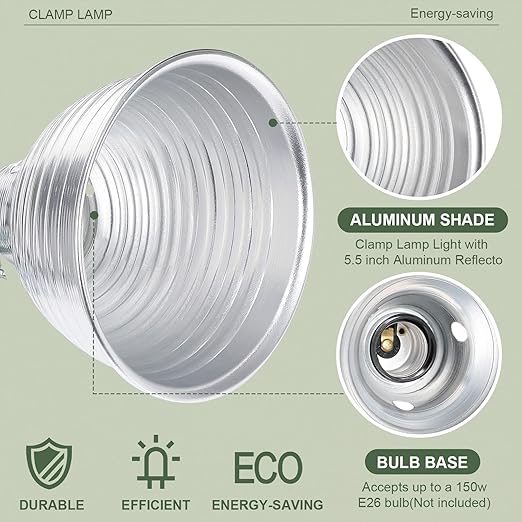 Macarrie 8 Pack Clamp Lamp Light with Aluminum Reflector, 6ft SPT-2 18awg Cord and Adjustable Stand