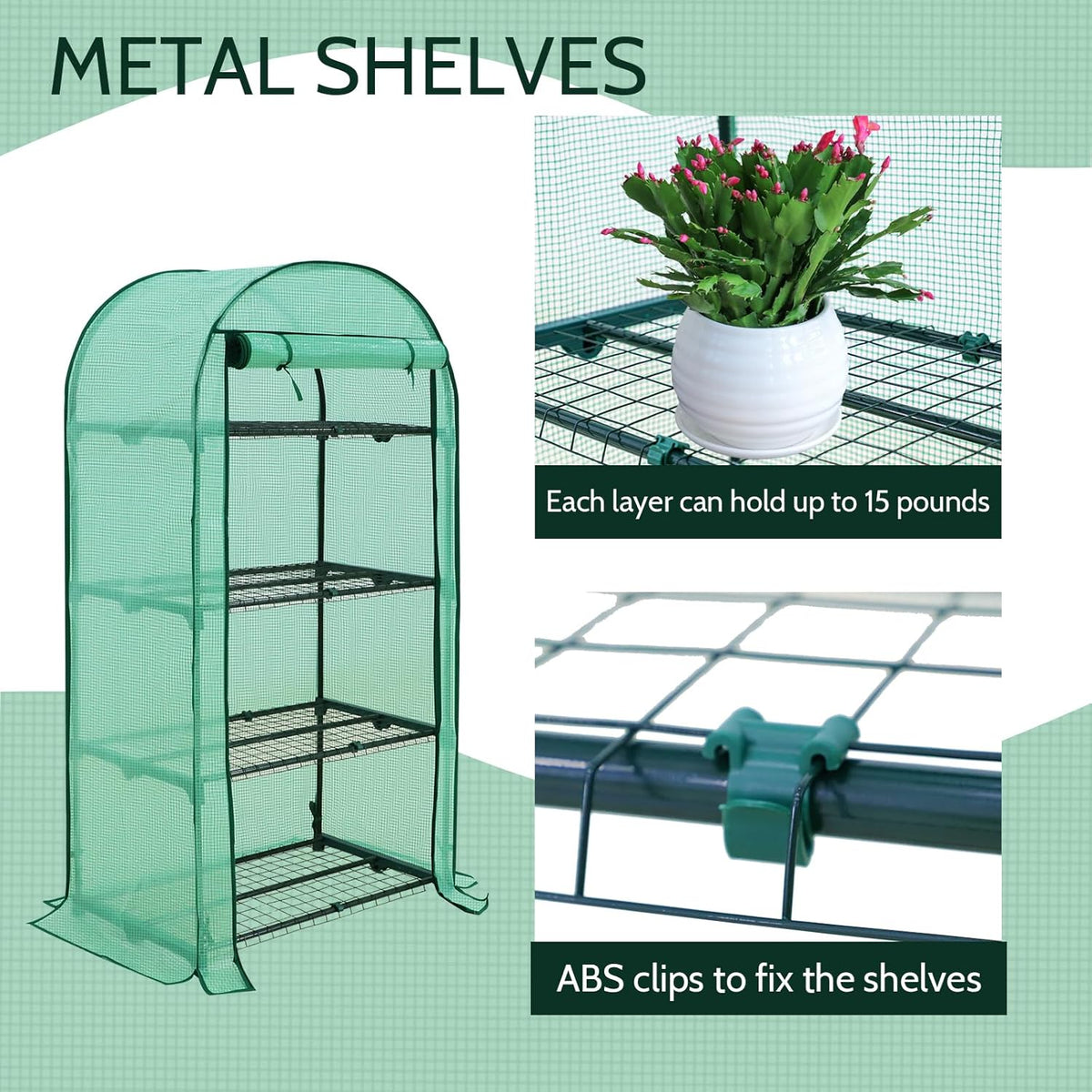 EAGLE PEAK Mini Greenhouse with Wire Shelves, Portable Indoor & Outdoor Green House with Roll-Up