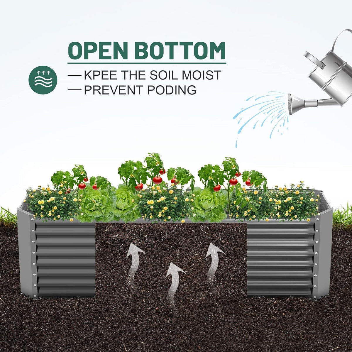 Land Guard 8×4×2 ft Galvanized Raised Garden Bed Kit, Galvanized Planter Raised Garden Boxes