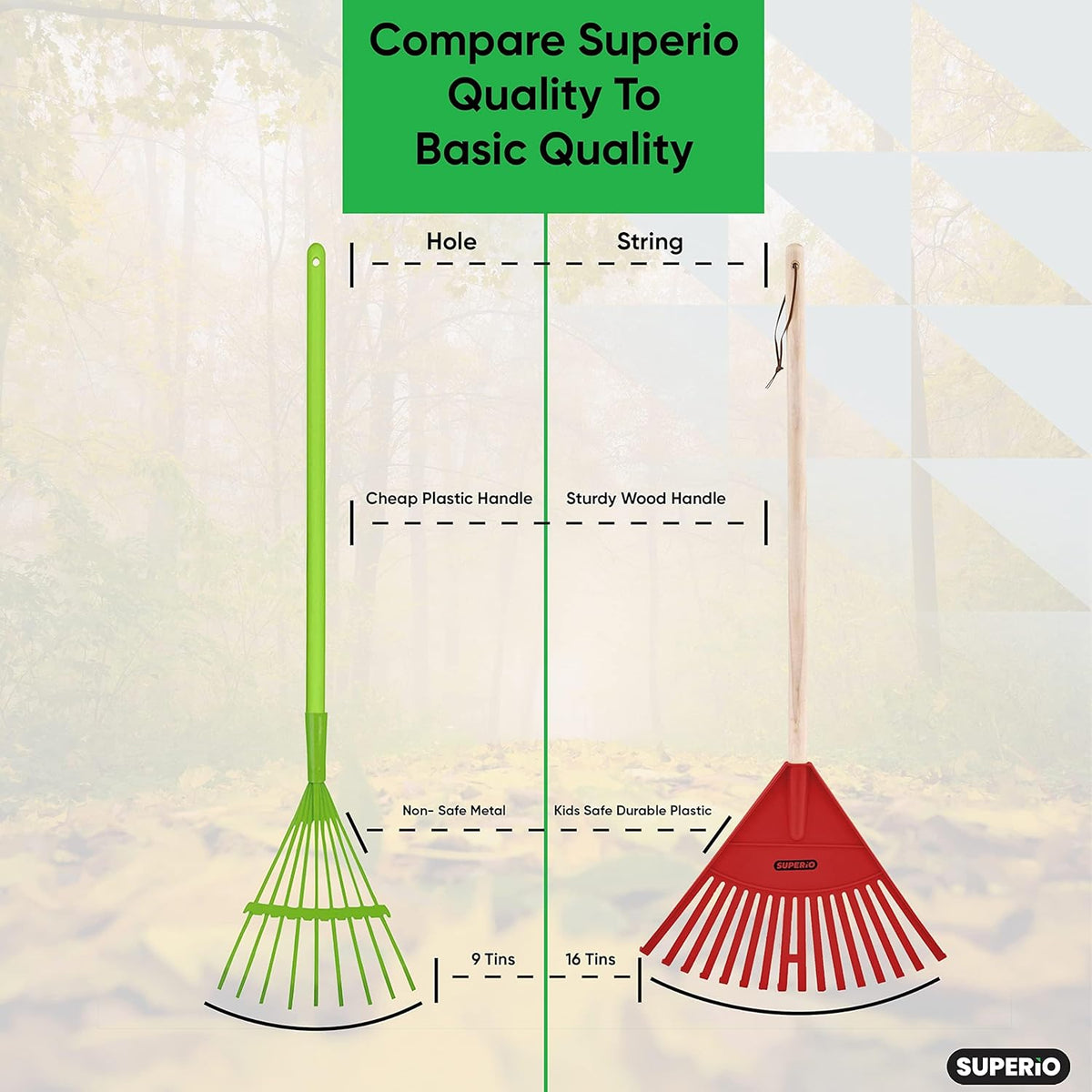 Leaf Rake, Red Kid Size Leaf Collector, Bulk Pack Gardening Rake, 24-Pack Plastic Rakes with Wood