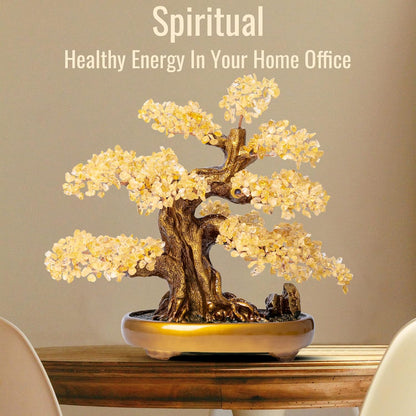 Natural Citrine Gemstone Crystal Bonsai Tree of Life Large Feng Shui Money Chakra Tree for Luck and