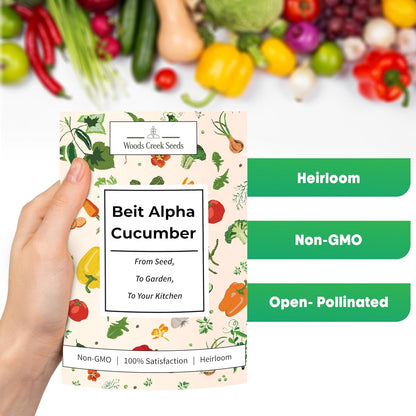 Woods Creek Seeds: Beit Alpha Cucumber Seed CMR/MMR for Planting - Over 90 Heirloom Seed Pack
