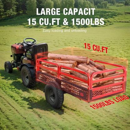 BIG RED Heavy Duty ATV Trailer Steel Dump Cart: Yard Garden Trailer for Lawn Mower, Tractor, Garden