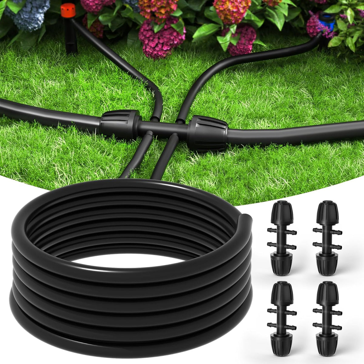 Bonviee 1/2" Irrigation Tubing with 4 Packs 6-Way Connectors - 50FT Drip Irrigation Tubing Ideal