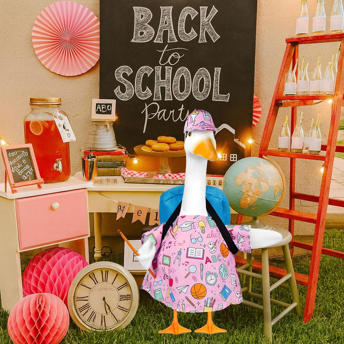 Back to School Porch Goose Outfits,4Pcs Yard Goose Statue Clothes for 23" Geese Clothes Patio Lawn