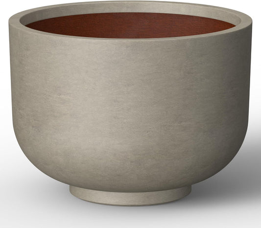 Kante 17.7 Inch Dia Concrete Bowl Planter, Large Tapered Bottom Plant Pot with Drainage, Smooth