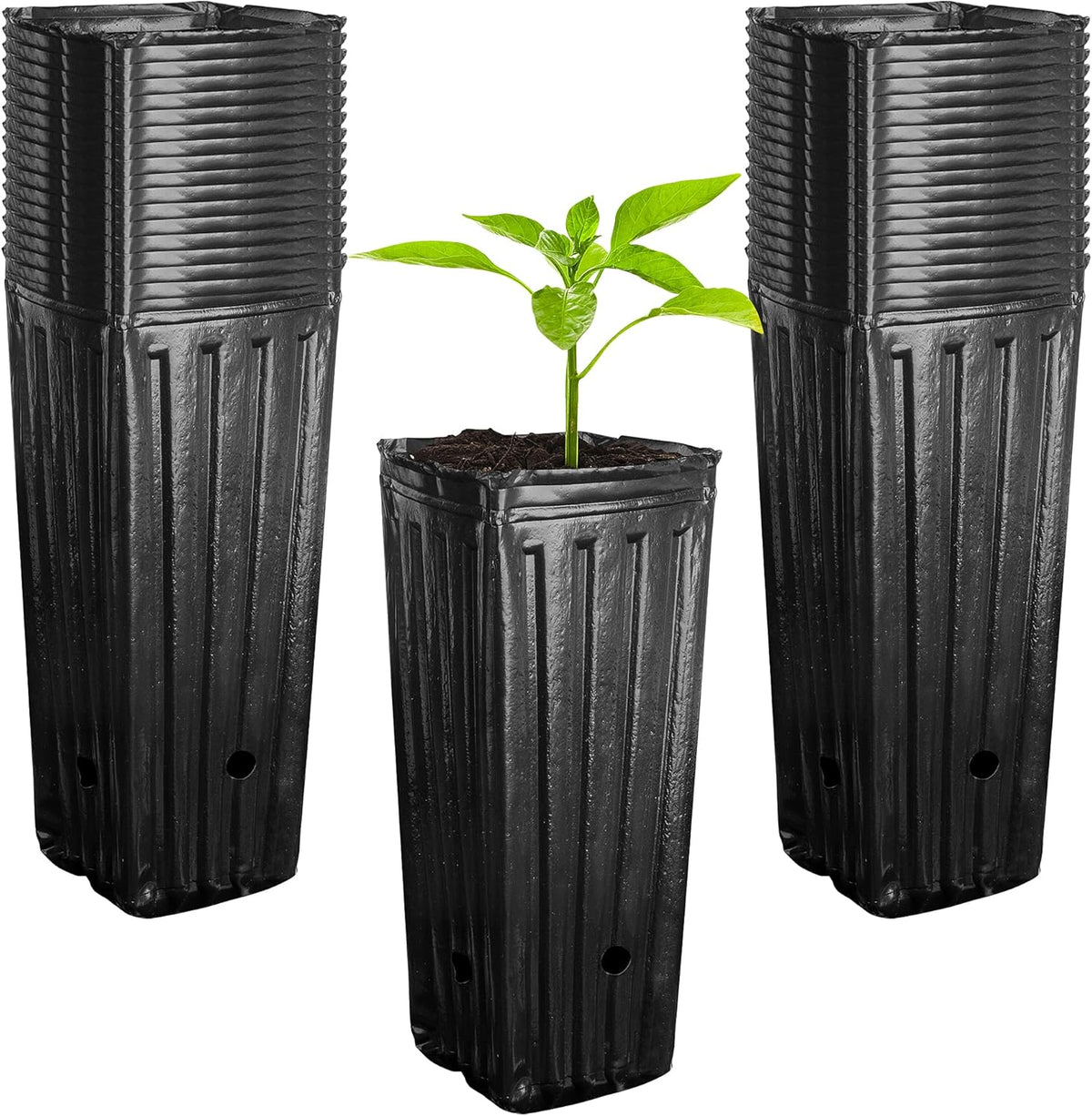 RunNico 50pcs Plastic Deep Plant Nursery Pots,11.8”Tall Tree Pots,Black Deep Seedling Container
