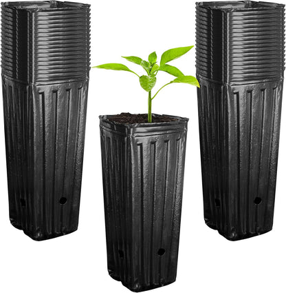 RunNico 50pcs Plastic Deep Plant Nursery Pots,11.8”Tall Tree Pots,Black Deep Seedling Container
