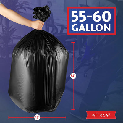 55-60 Gallon Trash Bags Heavy Duty - Bulk 150 Pack Large Garbage Bags - Big Black Commercial Trash