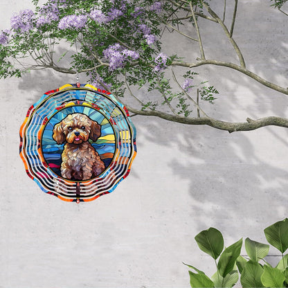 Poodle Dog Wind Spinners Outdoor Dog Memorial Gifts, 3D Metal Kinetic Hanging Garden Wind Spinner