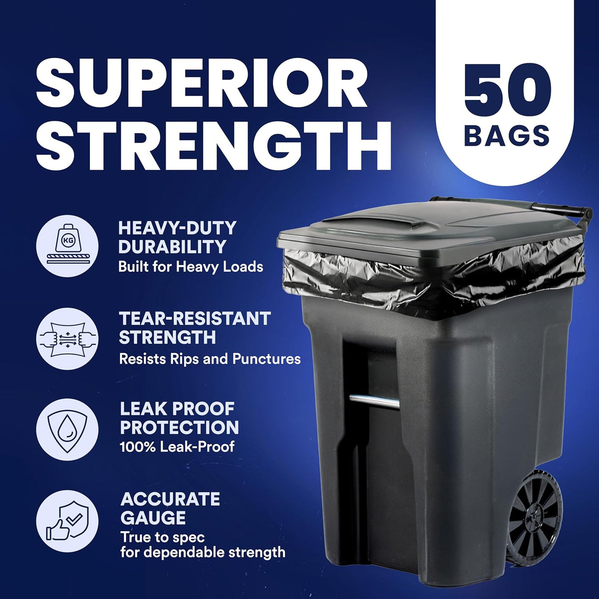 Plasticplace 64-65 Gallon Trash Can Liners for Toter │ 2.0 Mil │ Black Heavy Duty Garbage Bags │