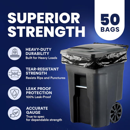 Plasticplace 64-65 Gallon Trash Can Liners for Toter │ 2.0 Mil │ Black Heavy Duty Garbage Bags │