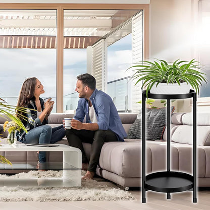 Plant Stand indoor outdoor - 2 Tier black Tall Metal Flower Pot Holder Potted Display Rack - Heavy
