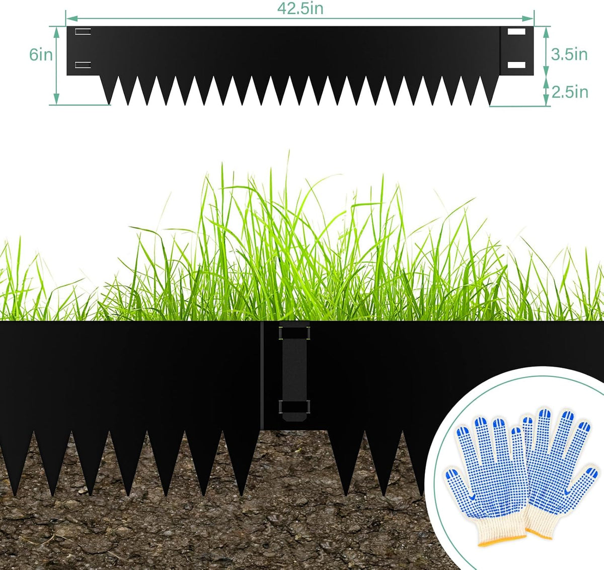 Metal Landscape Edging 6-Pack, Galvanized Steel Garden Edging - 40" L x 6" H Strips - Metal Edging