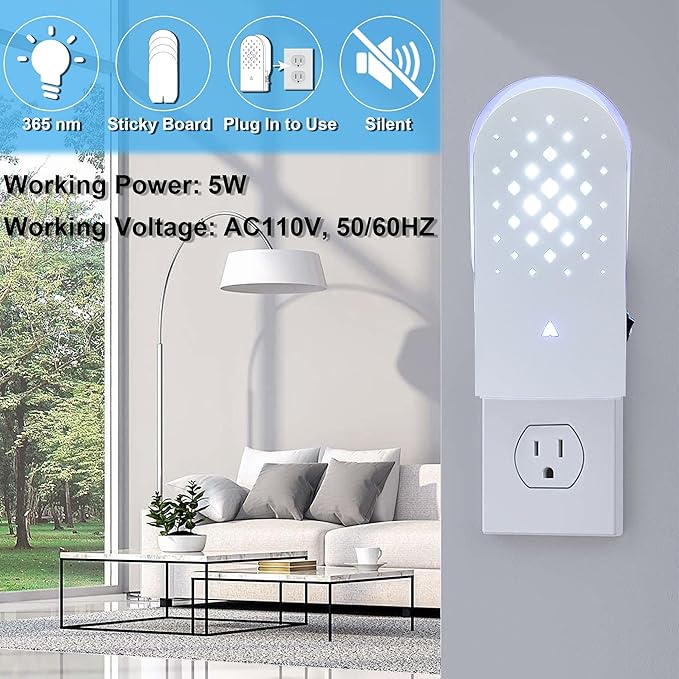2 Packs Plug-in Mosquito Traps with 10 Glue Boards, Indoor Wall Insect Catchers with 365nm