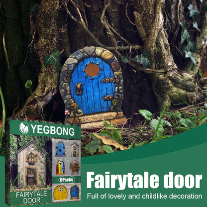 Enchanted Fairy Door for Tree Trunks - Weather-Resistant Miniature Garden Decor, 6-Piece Whimsical