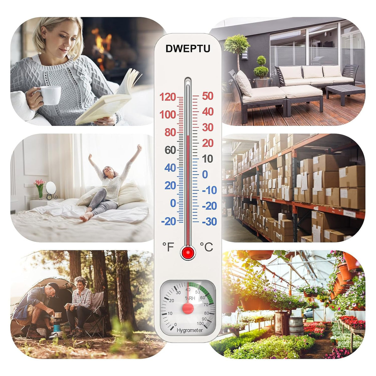 Outdoor/Indoor Thermometer Hygrometer Humidity Monitor Temperature Humidity Gauge Meter with