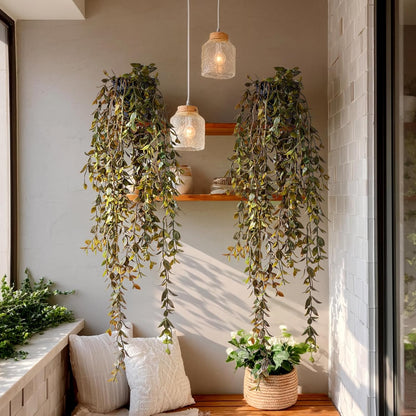 Artificial Hanging Plant 2 Pcs Faux Plant Ivy Vine Faux Eucalyptus Vines Fake Potted Greenery for