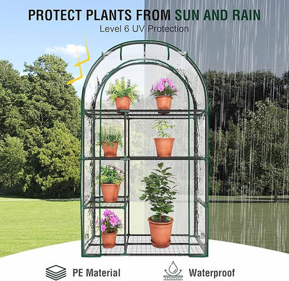 4-Tier Mini Greenhouse, 40 x 18 x 63 inch Steel Frame and PE Cover Plastic Plant Rack Stand Green