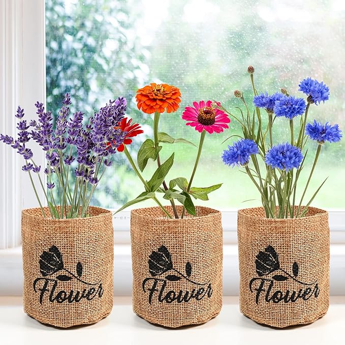 Indoor Daisy Garden Starter Kit with Gardening Tools - Jute Bags, Markers, Soil Disks and Shears
