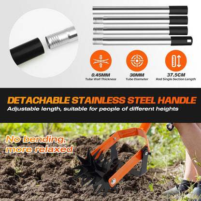 72 Inch Rotary Cultivator Tool, Hand Tiller for Gardening, 2-in-1 Garden Cultivator with Adjustable