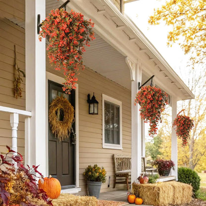 SJL Fall Faux Hanging Plants Artificial Fall Hanging Flowers Artificial Outdoor UV Resistant Fake