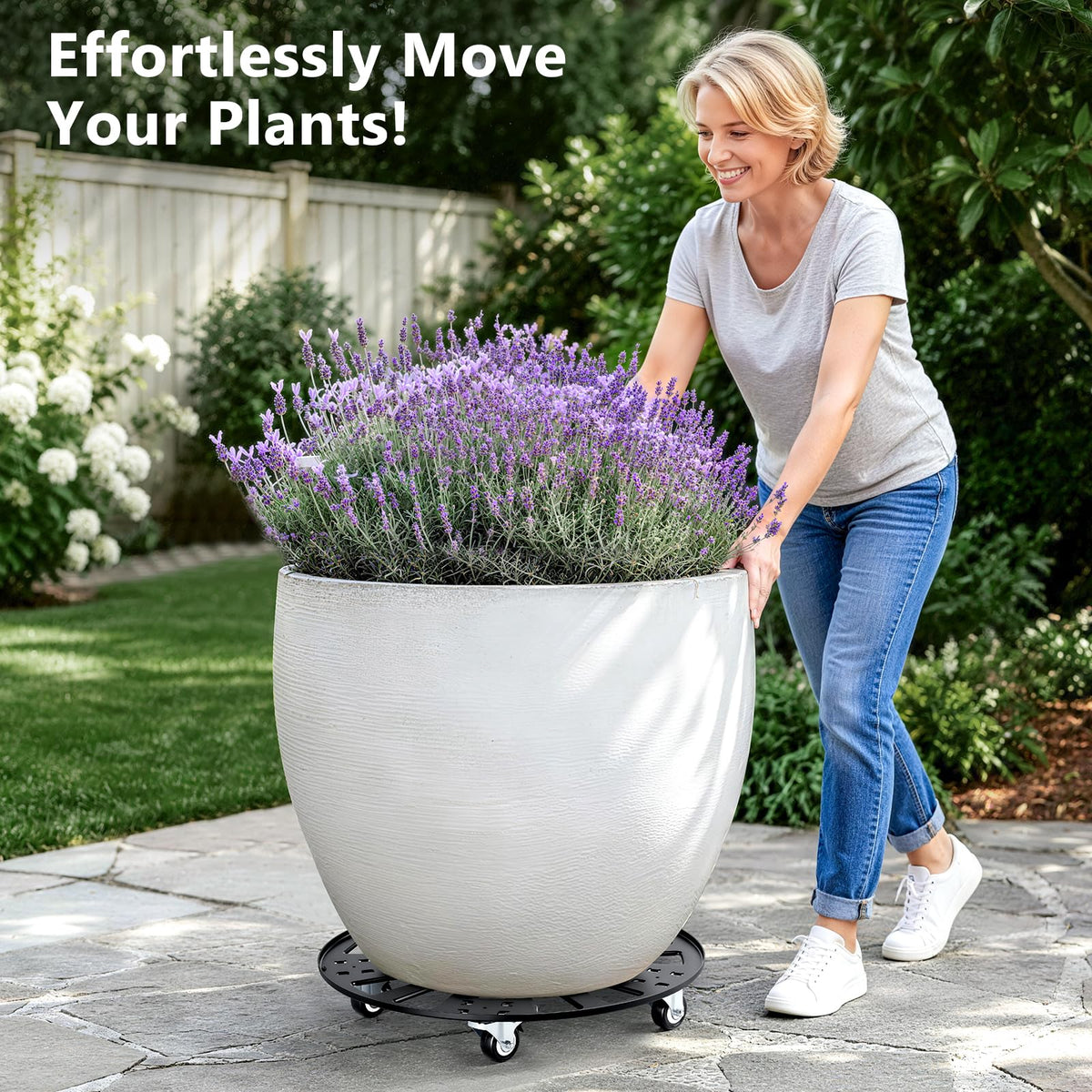 KEDSUM 16" Plant Caddy with Wheels, Anti-Rust & Anti-Slip Plant Stand with Wheels, 440LBS Heavy