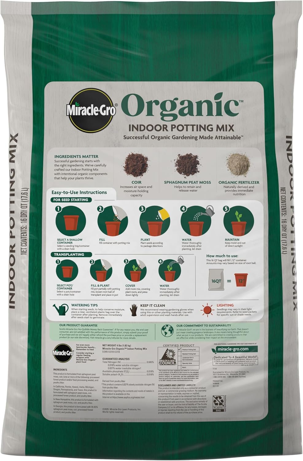 Miracle-Gro Organic Indoor Potting Mix, Protects Against Over and Under Watering, for Indoor