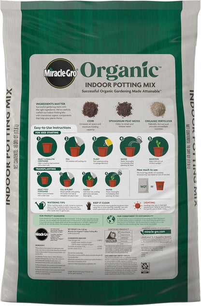 Miracle-Gro Organic Indoor Potting Mix, Protects Against Over and Under Watering, for Indoor