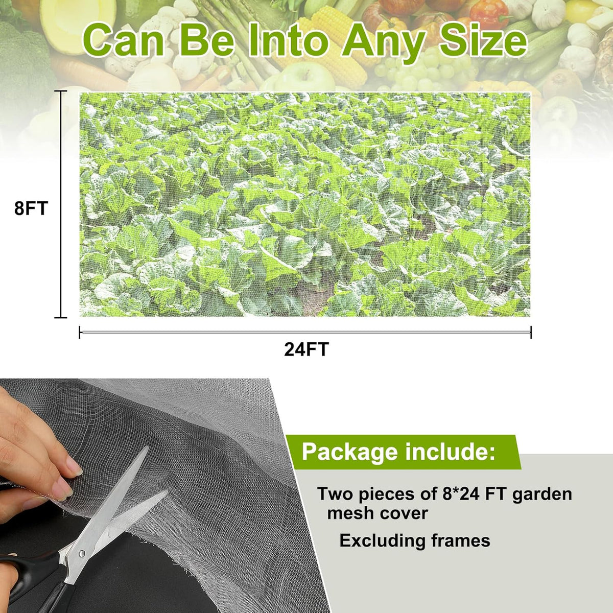 Garden Netting, 2 Pack 8x24Ft Ultra Fine Mesh Netting Pest Barrier Protection Bird Mosquito Net