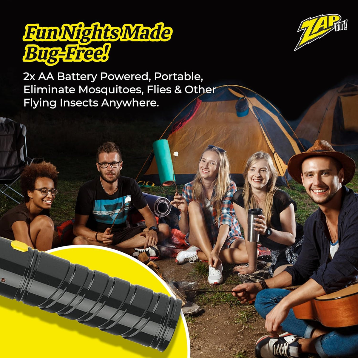 ZAP IT! Electric Fly Swatter Racket - 3,500 Volt Bug Zapper Racket - Battery-Powered Fly Zapper and