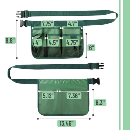 UNCO- Adjustable Gardening Belt, Green, 7 Pockets, Wear, Cut and Water Resistant, Garden Tool Belt