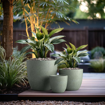 Kante 18",14",10" Dia Concrete Round Planters (Set of 3), Outdoor Indoor Large Planter Pots with
