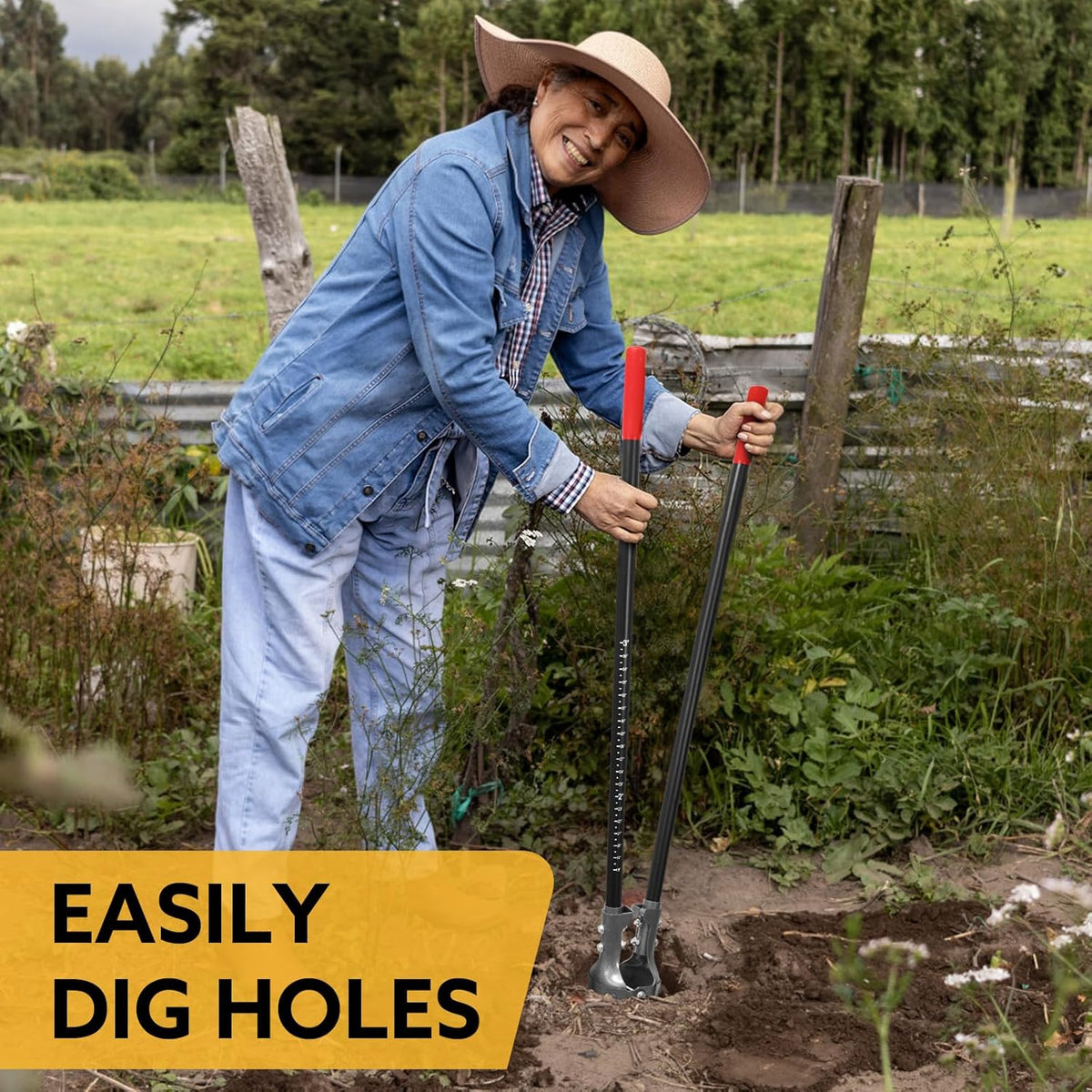 Heavy Duty Post Hole Digger with Fiberglass Handle Manual Fence Post Diggers,58 inches