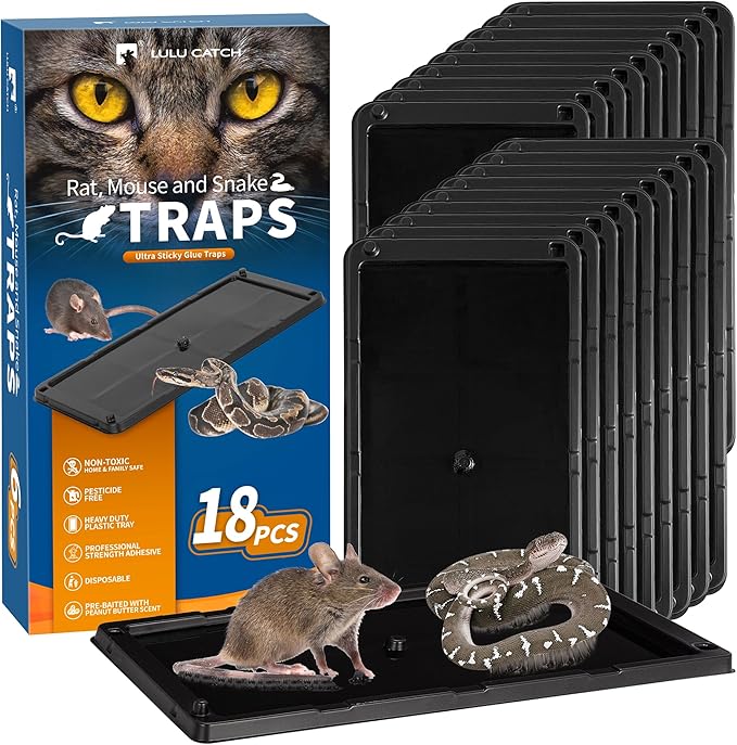 LULUCATCH Glue Mouse Traps Indoor for Home 18 Pack, Pre-Baited Sticky Plastic Glue Boards for
