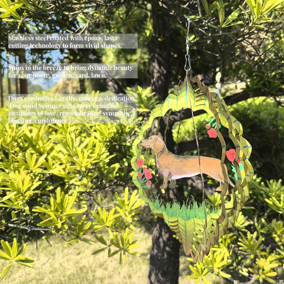 Dachshund Wind Spinner Dog Gifts for Women/Men Sympathy Gift Pet Memorial Gifts 3D Stainless Steel