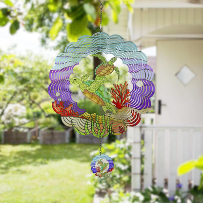 Turtle 3D Wind Spinner Kinetic Metal Art Hanging Wind Spinner Outdoor Decoration Ocean Ornaments