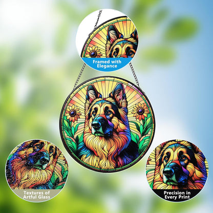 Stained Glass Dog Memorial Suncatcher,German Shepherd Window Hanging,Sympathy Gifts for Pet