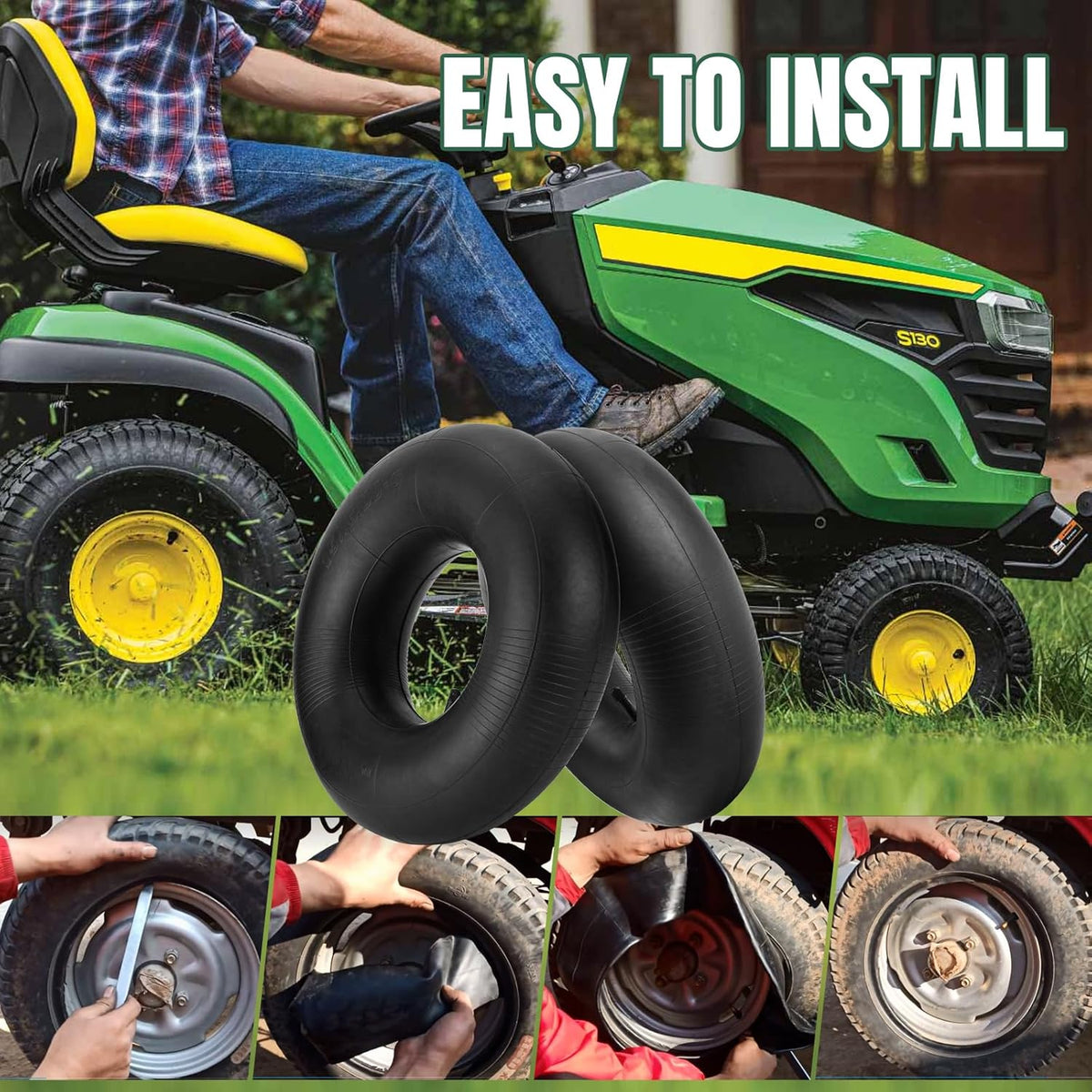 15x6.00-6" Inner Tube with Straight Valve Stem (2-Pack) - Heavy Duty Replacement Tire Tubes for