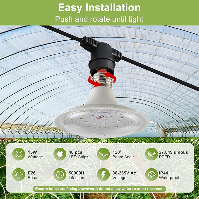 Outdoor Grow Lights for Plants, Full Spectrum Greenhouse Grow Light, Waterproof String Grow Light