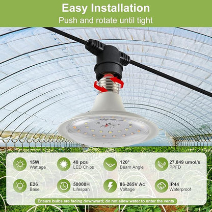 Outdoor Grow Lights for Plants, Full Spectrum Greenhouse Grow Light, Waterproof String Grow Light