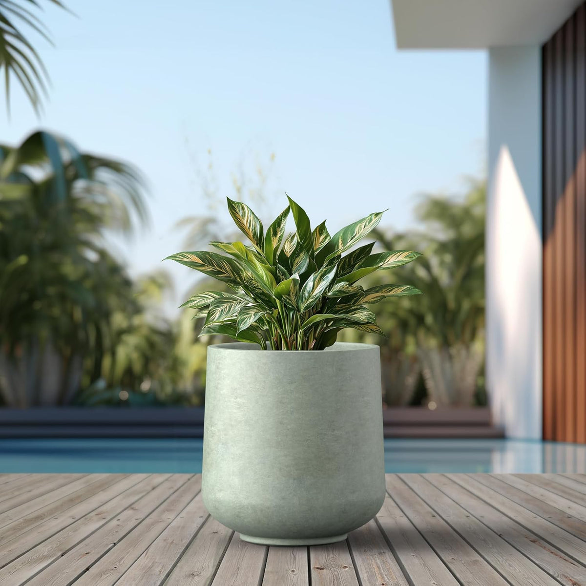 Kante 15.3" Dia Round Concrete Planter, Outdoor Indoor Large Plant Pots Containers with Drainage