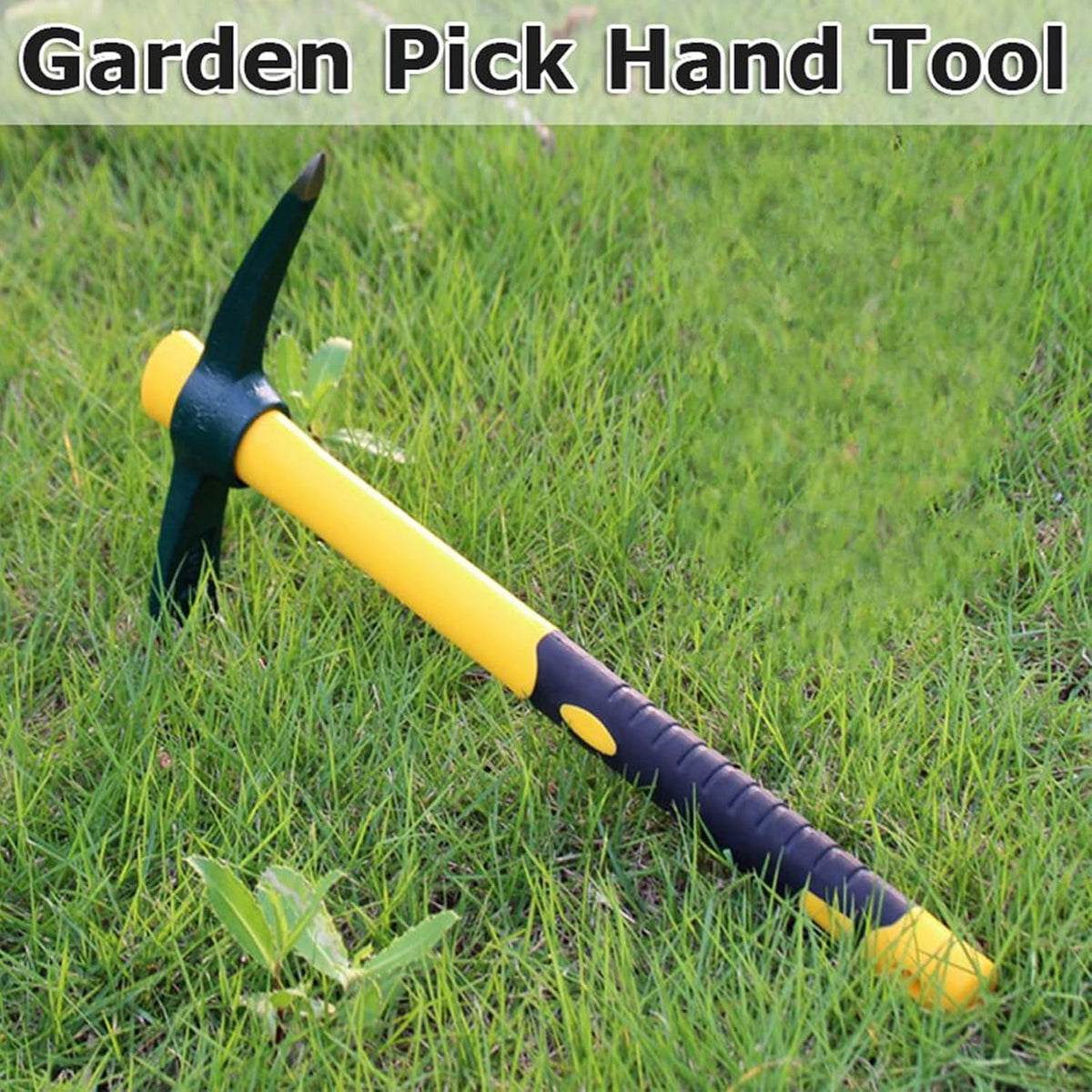 JEUIHAU 15 Inches Pick Mattock Hoe, Forged Adze Hoe with Plastic Coated Fiberglass Handle, 1.5 Lb